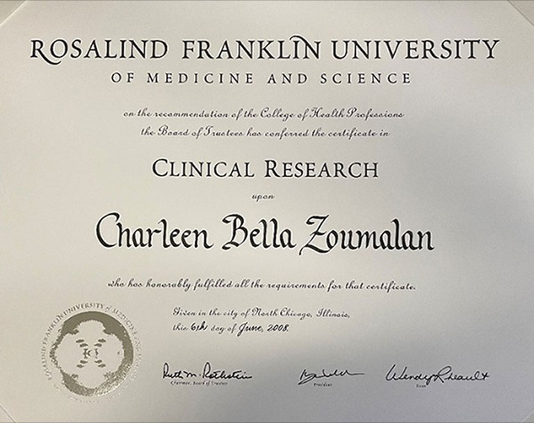 Clinical Research Certificate of Charleen Zoumalan